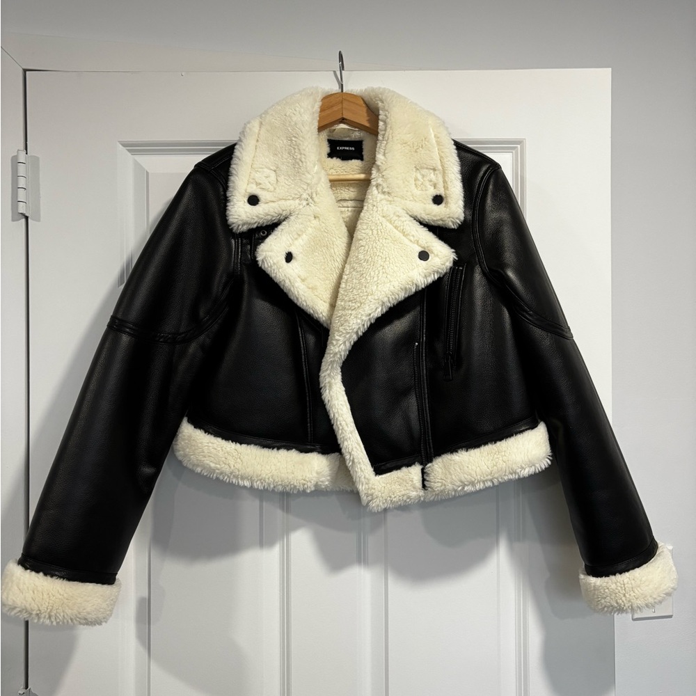 Express Cropped Faux Fur and Leather Jacket